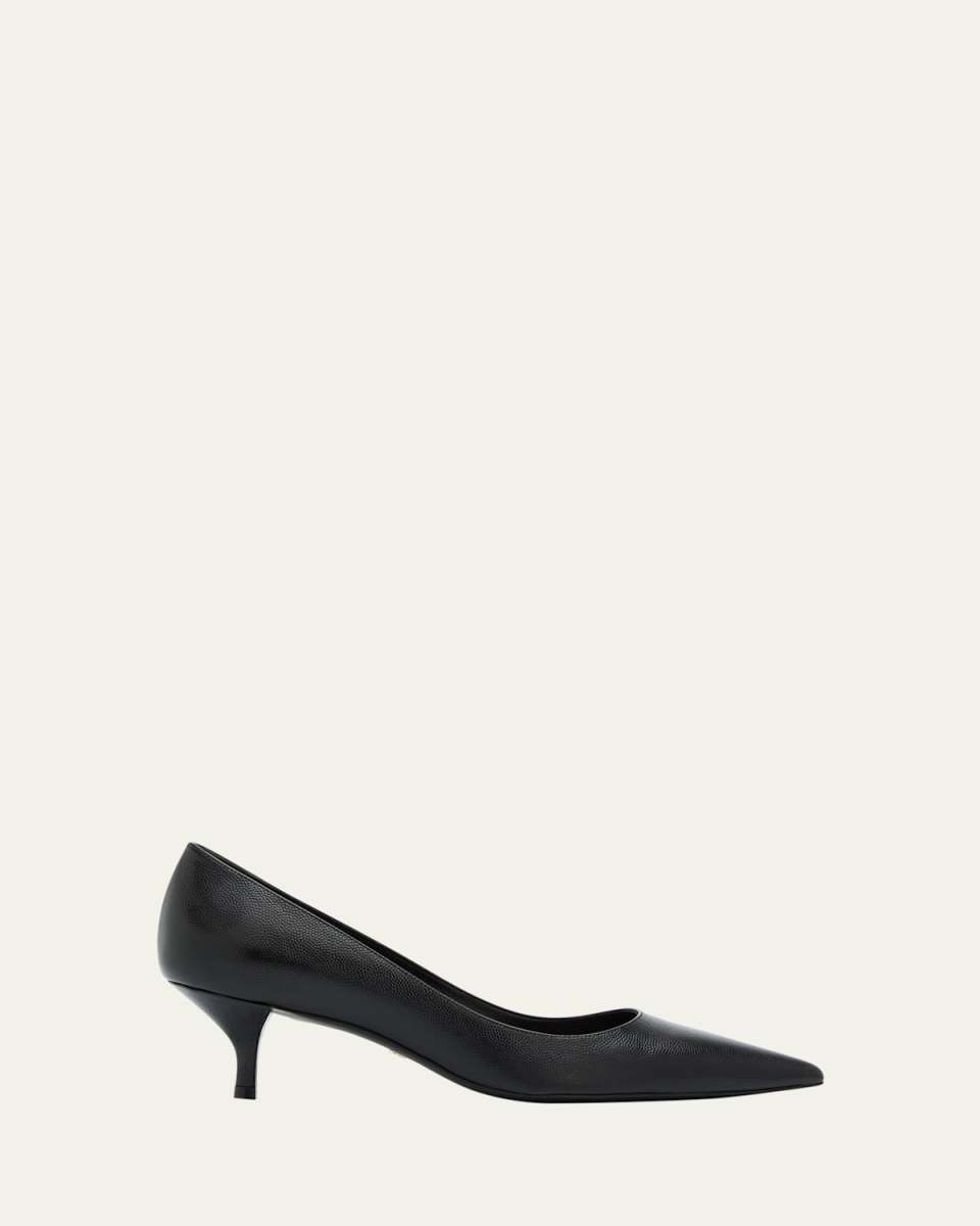 Stuart Leather Kitten-Heel Pumps